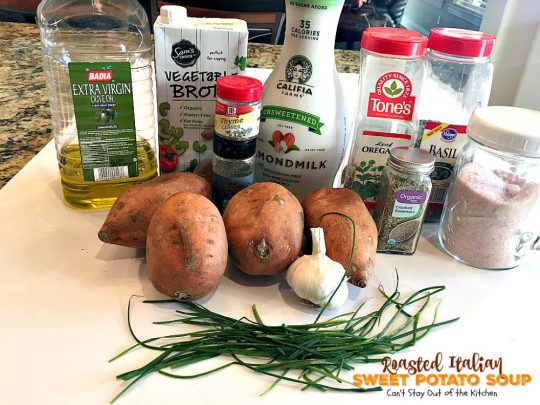 Roasted Italian Sweet Potato Soup | Can't Stay Out of the Kitchen | this #soup is amazing comfort food. Roasting the #sweetpotatoes adds incredible flavor. Plus, the soup is healthy, low calorie, #glutenfree & #vegan.