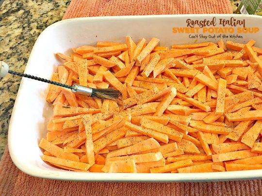 Roasted Italian Sweet Potato Soup | Can't Stay Out of the Kitchen | this #soup is amazing comfort food. Roasting the #sweetpotatoes adds incredible flavor. Plus, the soup is healthy, low calorie, #glutenfree & #vegan.