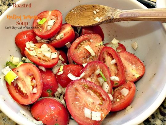 Roasted Italian Tomato Soup | Can't Stay Out of the Kitchen | this amazing #soup has spectacular flavor from lots of fresh herbs. Amazing comfort food. Great #lowcalorie meal for after the #holidays. #tomatoes #glutenfree #vegan