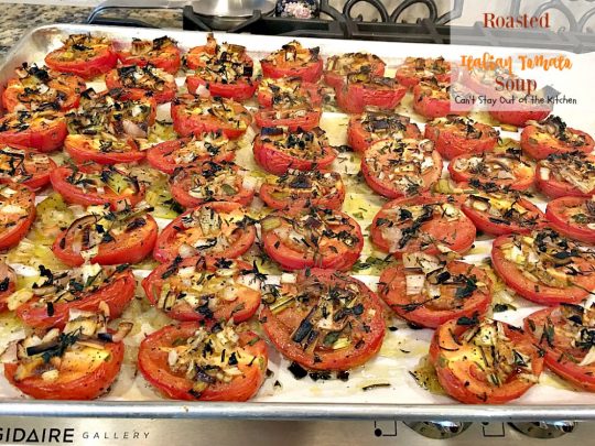 Roasted Italian Tomato Soup | Can't Stay Out of the Kitchen | this amazing #soup has spectacular flavor from lots of fresh herbs. Amazing comfort food. Great #lowcalorie meal for after the #holidays. #tomatoes #glutenfree #vegan