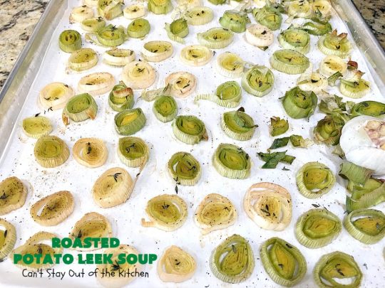 Roasted Potato Leek Soup | Can't Stay Out of the Kitchen | this fantastic #soup is made by roasting #RedPotatoes, #Leeks & a whole garlic bulb. 8-ingredient #recipe is really easy & delicious. This comfort food entree is hearty, filling & so satisfying on cold, winter nights. #potatoes #RoastedPotatoLeekSoup #GlutenFree #healthy #CleanEating #PotatoSoup