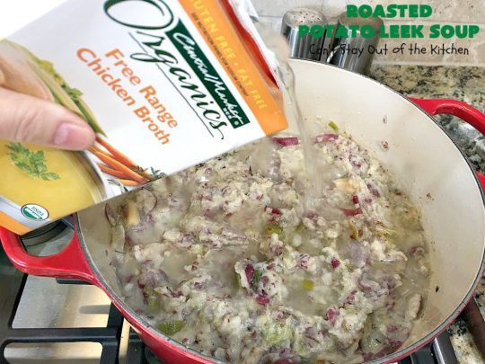 Roasted Potato Leek Soup | Can't Stay Out of the Kitchen | this fantastic #soup is made by roasting #RedPotatoes, #Leeks & a whole garlic bulb. 8-ingredient #recipe is really easy & delicious. This comfort food entree is hearty, filling & so satisfying on cold, winter nights. #potatoes #RoastedPotatoLeekSoup #GlutenFree #healthy #CleanEating #PotatoSoup