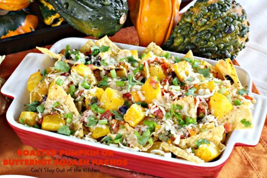 Roasted Pumpkin or Butternut Squash Nachos | Can't Stay Out of the Kitchen | these #nachos are beyond amazing! They use 2 layers of #tortilla chips, #blackbeans, roasted #pumpkin or #butternutsquash, #picodegallo & hot pepperjack #cheese. Perfect #tailgating #appetizer. #glutenfree #vegetarian