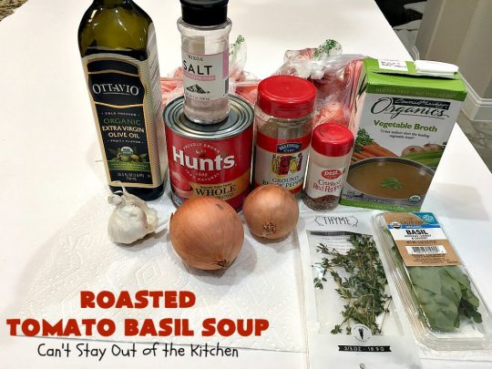 Roasted Tomato Basil Soup | Can't Stay Out of the Kitchen | terrific #InaGarten #recipe made with roasted #tomatoes. It's irresistible on cold, winter nights. Our company raved over this scrumptious #TomatoBasilSoup. This comfort food #soup is #healthy, #LowCalorie, #CleanEating, #Vegan & #GlutenFree. #basil #TheBarefootContessa #RoastedTomatoBasilSoup