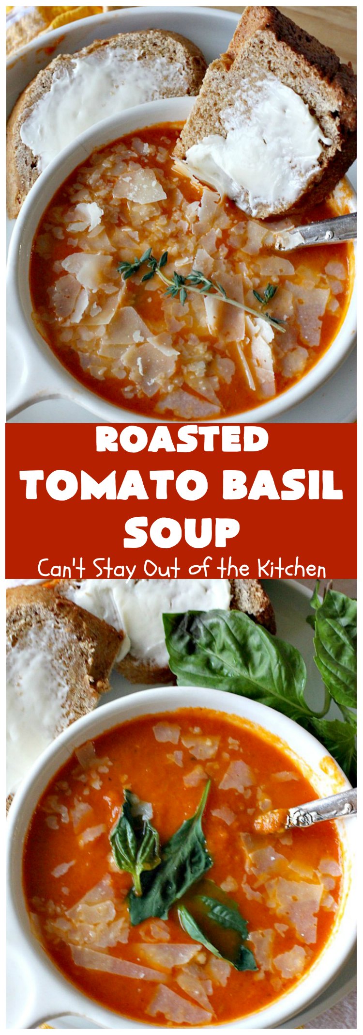 Roasted Tomato Basil Soup | Can't Stay Out of the Kitchen | terrific #InaGarten #recipe made with roasted #tomatoes. It's irresistible on cold, winter nights. Our company raved over this scrumptious #TomatoBasilSoup. This comfort food #soup is #healthy, #LowCalorie, #CleanEating, #Vegan & #GlutenFree. #basil #TheBarefootContessa #RoastedTomatoBasilSoup