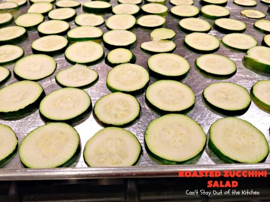 Roasted Zucchini Salad | Can't Stay Out of the Kitchen | this amazing #salad is chocked full of #veggies. It's perfect for potlucks, #BBQs and #LaborDay parties. #glutenfree #zucchini #parmesancheese
