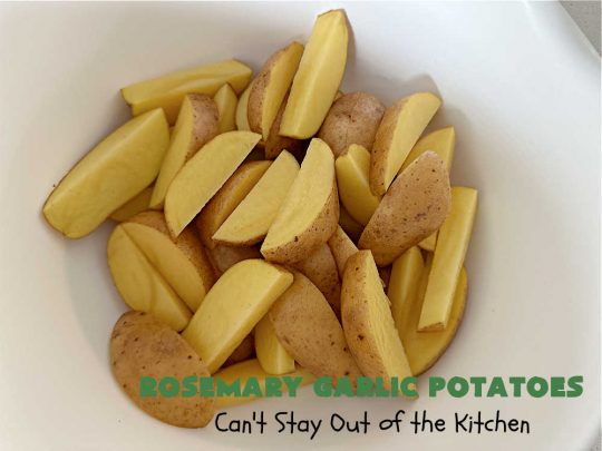 Rosemary Garlic Potatoes | Can't Stay Out of the Kitchen | super easy 4-ingredient #SideDish #recipe. This one tastes heavenly but is so easy to prepare for weeknight dinners. #potatoes #YukonGoldPotatoes #vegetable #rosemary #GlutenFree #4IngredientRecipe #RosemaryGarlicPotatoes