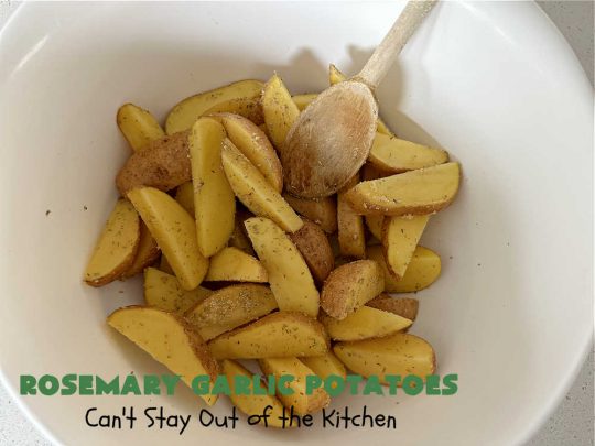 Rosemary Garlic Potatoes | Can't Stay Out of the Kitchen | super easy 4-ingredient #SideDish #recipe. This one tastes heavenly but is so easy to prepare for weeknight dinners. #potatoes #YukonGoldPotatoes #vegetable #rosemary #GlutenFree #4IngredientRecipe #RosemaryGarlicPotatoes