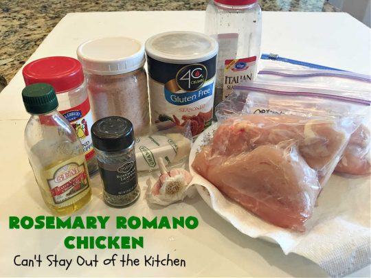 Rosemary Romano Chicken | Can't Stay Out of the Kitchen | this fabulous #chicken entree can be oven ready in 5 minutes! Great #casserole to make when you're short on time for weeknight dinners or company. #RomanoCheese #GlutenFree #rosemary #RosemaryRomanoChicken