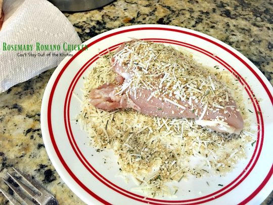 Rosemary Romano Chicken | Can't Stay Out of the Kitchen | this fabulous #chicken entree can be oven ready in 5 minutes! Great #casserole to make when you're short on time. #romanocheese #glutenfree