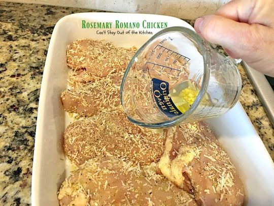 Rosemary Romano Chicken | Can't Stay Out of the Kitchen | this fabulous #chicken entree can be oven ready in 5 minutes! Great #casserole to make when you're short on time. #romanocheese #glutenfree