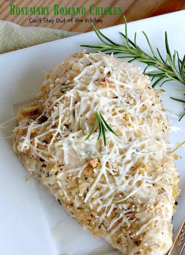 Rosemary Romano Chicken | Can't Stay Out of the Kitchen | this fabulous #chicken entree can be oven ready in 5 minutes! Great #casserole to make when you're short on time. #romanocheese #glutenfree
