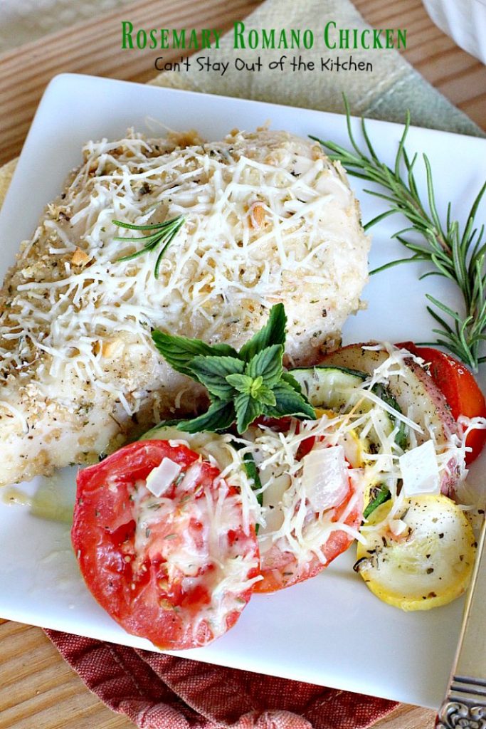 Rosemary Romano Chicken | Can't Stay Out of the Kitchen | this fabulous #chicken entree can be oven ready in 5 minutes! Great #casserole to make when you're short on time. #romanocheese #glutenfree