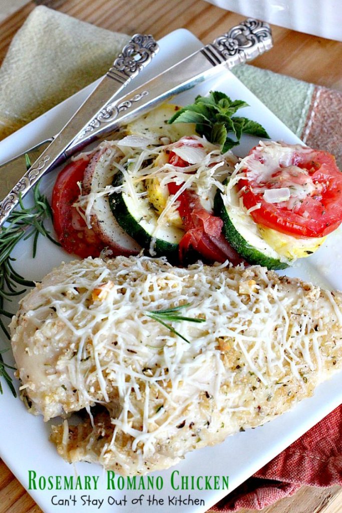 Rosemary Romano Chicken | Can't Stay Out of the Kitchen | this fabulous #chicken entree can be oven ready in 5 minutes! Great #casserole to make when you're short on time. #romanocheese #glutenfree