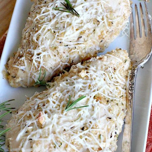 Rosemary Romano Chicken | Can't Stay Out of the Kitchen | this fabulous #chicken entree can be oven ready in 5 minutes! Great #casserole to make when you're short on time for weeknight dinners or company. #RomanoCheese #GlutenFree #rosemary #RosemaryRomanoChicken
