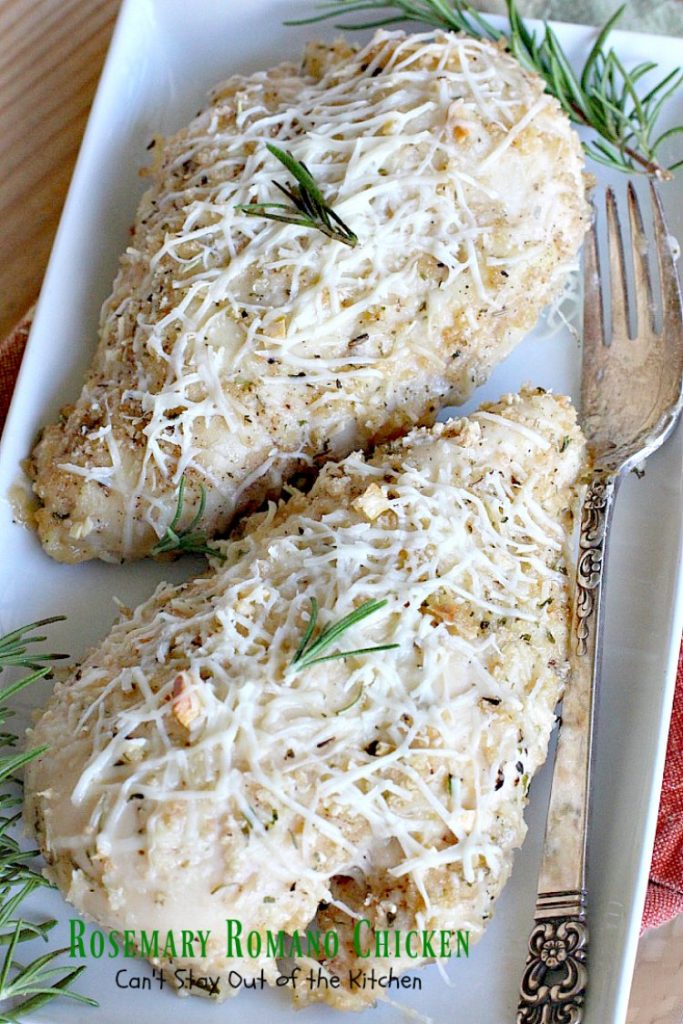 Rosemary Romano Chicken | Can't Stay Out of the Kitchen | this fabulous #chicken entree can be oven ready in 5 minutes! Great #casserole to make when you're short on time. #romanocheese #glutenfree