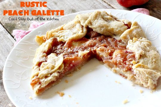 Rustic Peach Galette | Can't Stay Out of the Kitchen | this rustic version of #peachpie is sensational. Every bite will have you drooling! #peaches #WhiteFleshPeaches #peachdessert #dessert #CANbassador #WashingtonStateFruitCommission #WashingtonStateStoneFruitGrowers
