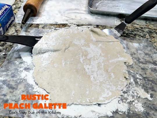 Rustic Peach Galette | Can't Stay Out of the Kitchen | this rustic version of #peachpie is sensational. Every bite will have you drooling! #peaches #WhiteFleshPeaches #peachdessert #dessert #CANbassador #WashingtonStateFruitCommission #WashingtonStateStoneFruitGrowers