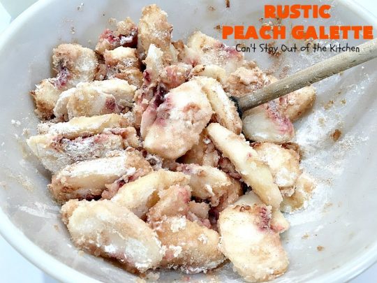 Rustic Peach Galette | Can't Stay Out of the Kitchen | this rustic version of #peachpie is sensational. Every bite will have you drooling! #peaches #WhiteFleshPeaches #peachdessert #dessert #CANbassador #WashingtonStateFruitCommission #WashingtonStateStoneFruitGrowers