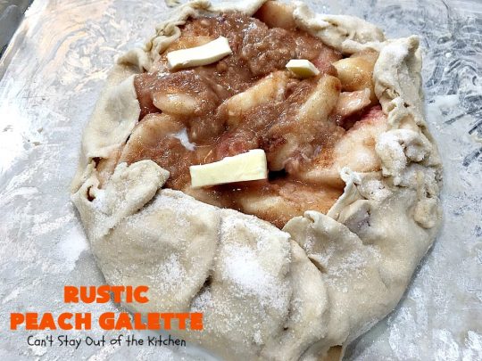 Rustic Peach Galette | Can't Stay Out of the Kitchen | this rustic version of #peachpie is sensational. Every bite will have you drooling! #peaches #WhiteFleshPeaches #peachdessert #dessert #CANbassador #WashingtonStateFruitCommission #WashingtonStateStoneFruitGrowers
