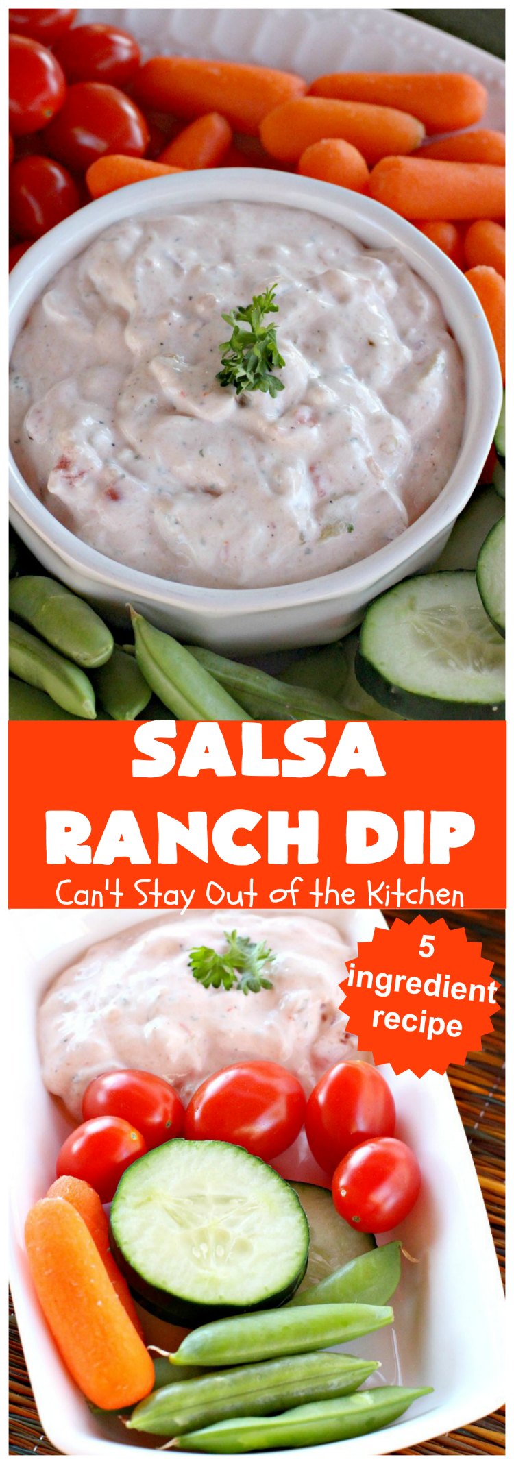 Salsa Ranch Dip | Can't Stay Out of the Kitchen | this fantastic #appetizer has only 5 ingredients. It's quick & easy to make & has delicious #TexMex flavors. Wonderful for #tailgating or #SuperBowl parties, potlucks or #holiday fare like #NewYearsDay. #salsa #GreenChilies #RanchDressingMix #SalsaRanchDip