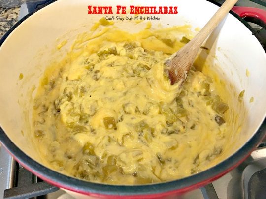 Santa Fe Enchiladas | Can't Stay Out of the Kitchen | these delicious #enchiladas have a #beef filling without beans. Then they're drenched in a cheesy #Velveeta sauce with #greenchilies & topped with more beef sauce. #Tex-Mex