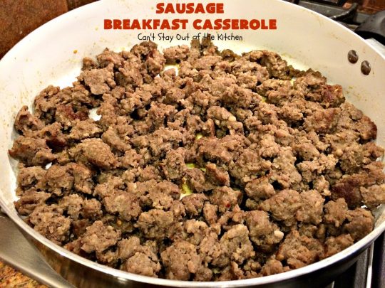 Sausage Breakfast Casserole | Can't Stay Out of the Kitchen | this is an amped up version of a #holiday #breakfast #casserole with #sausage, fried #potatoes, bell peppers, #mushrooms & loads of #cheddarcheese. We love it for #Christmas or #NewYearsDay breakfast because you can make it the night before & pop it in the oven an hour before you need it! #pork #ChristmasBreakfast #HolidayBreakfast #brunch #glutenfree #GlutenFreeBreakfastCasserole