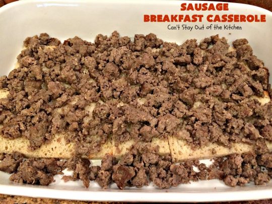 Sausage Breakfast Casserole | Can't Stay Out of the Kitchen | this is an amped up version of a #holiday #breakfast #casserole with #sausage, fried #potatoes, bell peppers, #mushrooms & loads of #cheddarcheese. We love it for #Christmas or #NewYearsDay breakfast because you can make it the night before & pop it in the oven an hour before you need it! #pork #ChristmasBreakfast #HolidayBreakfast #brunch #glutenfree #GlutenFreeBreakfastCasserole