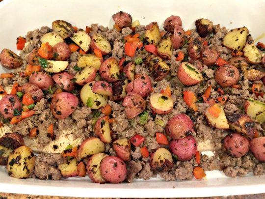Sausage Breakfast Casserole | Can't Stay Out of the Kitchen | this is an amped up version of a #holiday #breakfast #casserole with #sausage, fried #potatoes, bell peppers, #mushrooms & loads of #cheddarcheese. We love it for #Christmas or #NewYearsDay breakfast because you can make it the night before & pop it in the oven an hour before you need it! #pork #ChristmasBreakfast #HolidayBreakfast #brunch #glutenfree #GlutenFreeBreakfastCasserole