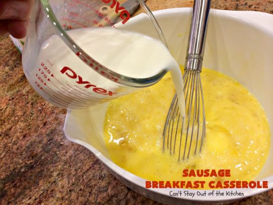 Sausage Breakfast Casserole | Can't Stay Out of the Kitchen | this is an amped up version of a #holiday #breakfast #casserole with #sausage, fried #potatoes, bell peppers, #mushrooms & loads of #cheddarcheese. We love it for #Christmas or #NewYearsDay breakfast because you can make it the night before & pop it in the oven an hour before you need it! #pork #ChristmasBreakfast #HolidayBreakfast #brunch #glutenfree #GlutenFreeBreakfastCasserole