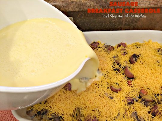 Sausage Breakfast Casserole | Can't Stay Out of the Kitchen | this is an amped up version of a #holiday #breakfast #casserole with #sausage, fried #potatoes, bell peppers, #mushrooms & loads of #cheddarcheese. We love it for #Christmas or #NewYearsDay breakfast because you can make it the night before & pop it in the oven an hour before you need it! #pork #ChristmasBreakfast #HolidayBreakfast #brunch #glutenfree #GlutenFreeBreakfastCasserole