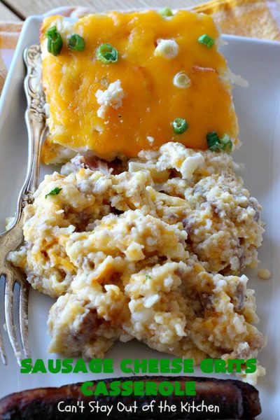 Sausage Cheese Grits Casserole | Can't Stay Out of the Kitchen | this amazing #Grits #casserole is amped up in flavor with the additions of #sausage & #CheddarCheese. Because it can be prepared a day in advance, it's an easy & delicious #breakfast dish for #holiday fare like #MothersDay or #FathersDay. #Southern #Pork #SausageGrits #CheeseGrits #SausageCheeseGritsCasserole #GlutenFree #GlutenFreeBreakfast #HolidayBreakfast #MothersDayBreakast #FathersDayBreakfast #GlutenFreeCheeseGrits 
