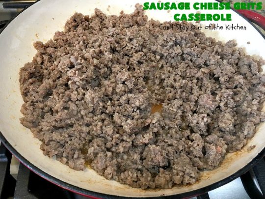 Sausage Cheese Grits Casserole | Can't Stay Out of the Kitchen | this amazing #Grits #casserole is amped up in flavor with the additions of #sausage & #CheddarCheese. Because it can be prepared a day in advance, it's an easy & delicious #breakfast dish for #holiday fare like #MothersDay or #FathersDay. #Southern #Pork #SausageGrits #CheeseGrits #SausageCheeseGritsCasserole #GlutenFree #GlutenFreeBreakfast #HolidayBreakfast #MothersDayBreakast #FathersDayBreakfast #GlutenFreeCheeseGrits 