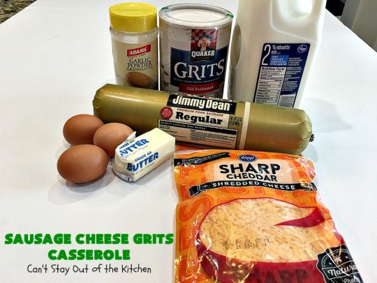Sausage Cheese Grits Casserole | Can't Stay Out of the Kitchen | this amazing #Grits #casserole is amped up in flavor with the additions of #sausage & #CheddarCheese. Because it can be prepared a day in advance, it's an easy & delicious #breakfast dish for #holiday fare like #MothersDay or #FathersDay. #Southern #Pork #SausageGrits #CheeseGrits #SausageCheeseGritsCasserole #GlutenFree #GlutenFreeBreakfast #HolidayBreakfast #MothersDayBreakast #FathersDayBreakfast #GlutenFreeCheeseGrits 