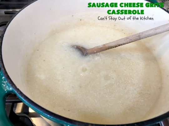 Sausage Cheese Grits Casserole | Can't Stay Out of the Kitchen | this amazing #Grits #casserole is amped up in flavor with the additions of #sausage & #CheddarCheese. Because it can be prepared a day in advance, it's an easy & delicious #breakfast dish for #holiday fare like #MothersDay or #FathersDay. #Southern #Pork #SausageGrits #CheeseGrits #SausageCheeseGritsCasserole #GlutenFree #GlutenFreeBreakfast #HolidayBreakfast #MothersDayBreakast #FathersDayBreakfast #GlutenFreeCheeseGrits 