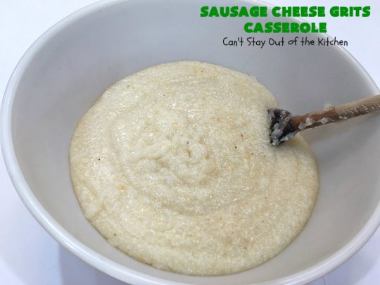 Sausage Cheese Grits Casserole | Can't Stay Out of the Kitchen | this amazing #Grits #casserole is amped up in flavor with the additions of #sausage & #CheddarCheese. Because it can be prepared a day in advance, it's an easy & delicious #breakfast dish for #holiday fare like #MothersDay or #FathersDay. #Southern #Pork #SausageGrits #CheeseGrits #SausageCheeseGritsCasserole #GlutenFree #GlutenFreeBreakfast #HolidayBreakfast #MothersDayBreakast #FathersDayBreakfast #GlutenFreeCheeseGrits 