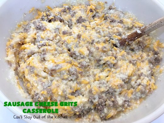 Sausage Cheese Grits Casserole | Can't Stay Out of the Kitchen | this amazing #Grits #casserole is amped up in flavor with the additions of #sausage & #CheddarCheese. Because it can be prepared a day in advance, it's an easy & delicious #breakfast dish for #holiday fare like #MothersDay or #FathersDay. #Southern #Pork #SausageGrits #CheeseGrits #SausageCheeseGritsCasserole #GlutenFree #GlutenFreeBreakfast #HolidayBreakfast #MothersDayBreakast #FathersDayBreakfast #GlutenFreeCheeseGrits 