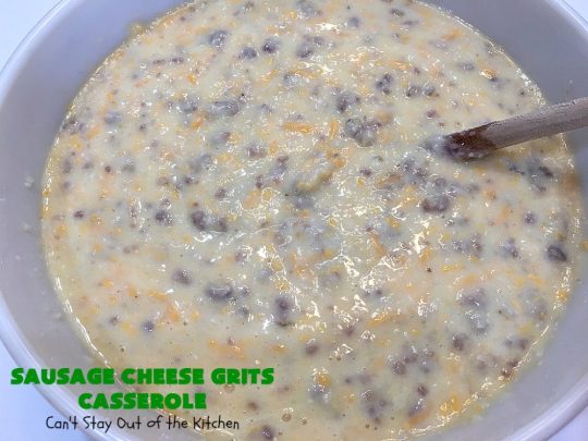 Sausage Cheese Grits Casserole | Can't Stay Out of the Kitchen | this amazing #Grits #casserole is amped up in flavor with the additions of #sausage & #CheddarCheese. Because it can be prepared a day in advance, it's an easy & delicious #breakfast dish for #holiday fare like #MothersDay or #FathersDay. #Southern #Pork #SausageGrits #CheeseGrits #SausageCheeseGritsCasserole #GlutenFree #GlutenFreeBreakfast #HolidayBreakfast #MothersDayBreakast #FathersDayBreakfast #GlutenFreeCheeseGrits 