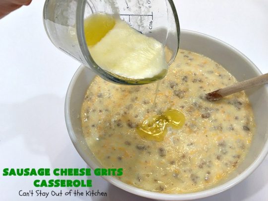Sausage Cheese Grits Casserole | Can't Stay Out of the Kitchen | this amazing #Grits #casserole is amped up in flavor with the additions of #sausage & #CheddarCheese. Because it can be prepared a day in advance, it's an easy & delicious #breakfast dish for #holiday fare like #MothersDay or #FathersDay. #Southern #Pork #SausageGrits #CheeseGrits #SausageCheeseGritsCasserole #GlutenFree #GlutenFreeBreakfast #HolidayBreakfast #MothersDayBreakast #FathersDayBreakfast #GlutenFreeCheeseGrits 