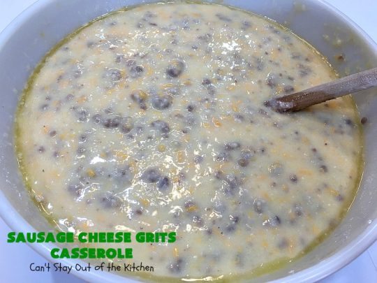 Sausage Cheese Grits Casserole | Can't Stay Out of the Kitchen | this amazing #Grits #casserole is amped up in flavor with the additions of #sausage & #CheddarCheese. Because it can be prepared a day in advance, it's an easy & delicious #breakfast dish for #holiday fare like #MothersDay or #FathersDay. #Southern #Pork #SausageGrits #CheeseGrits #SausageCheeseGritsCasserole #GlutenFree #GlutenFreeBreakfast #HolidayBreakfast #MothersDayBreakast #FathersDayBreakfast #GlutenFreeCheeseGrits 