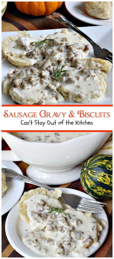 Sausage Gravy and Biscuits | Can't Stay Out of the Kitchen | this fantastic #breakfast #entree is wonderful served over homemade biscuits and is great for #holidays or country breakfasts. #sausage
