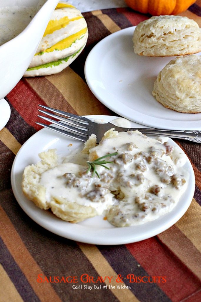 Sausage Gravy and Biscuits | Can't Stay Out of the Kitchen | this fantastic #breakfast #entree is wonderful served over homemade biscuits and is great for #holidays or country breakfasts. #sausage