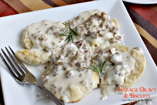 Sausage Gravy and Biscuits | Can't Stay Out of the Kitchen | this fantastic #breakfast #entree is wonderful served over homemade biscuits and is great for #holidays or country breakfasts. #sausage