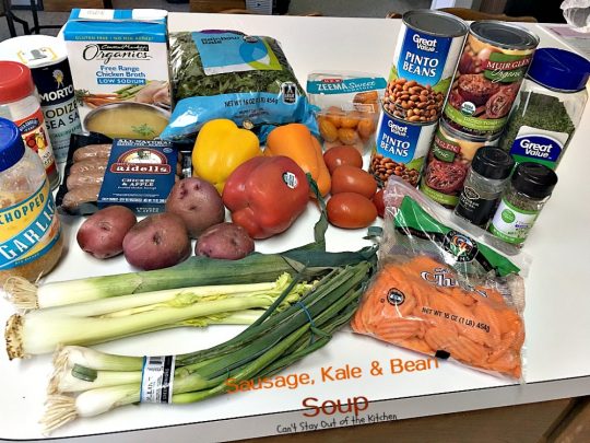 Slow Cooker Sausage, Kale and Bean Soup | Can't Stay Out of the Kitchen | this delicious #soup uses #chicken #sausage & lots of fresh #veggies. Plus it's made in the #slowcooker so it's quick & easy. Healthy, low calorie & #glutenfree.