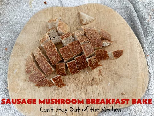 Sausage Mushroom Breakfast Bake | Can't Stay Out of the Kitchen | this #BreakfastCasserole is a delightful change-of-pace from traditional #breakfast #casseroles. This one includes #sausage, #mushrooms, #tomatoes, #eggs #CheddarCheese, #SourdoughBread & is seasoned with #parsley & #chives. It's big on taste & perfect for a weekend, company or #holiday #breakfast or #brunch. Your family & friends will enjoy every bite! #BreakfastBake #SausageMushroomBreakfastBake