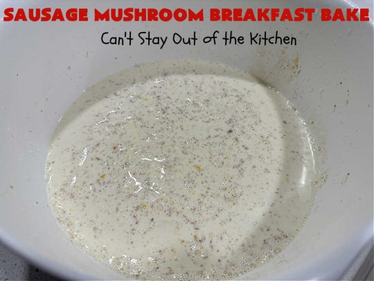 Sausage Mushroom Breakfast Bake | Can't Stay Out of the Kitchen | this #BreakfastCasserole is a delightful change-of-pace from traditional #breakfast #casseroles. This one includes #sausage, #mushrooms, #tomatoes, #eggs #CheddarCheese, #SourdoughBread & is seasoned with #parsley & #chives. It's big on taste & perfect for a weekend, company or #holiday #breakfast or #brunch. Your family & friends will enjoy every bite! #BreakfastBake #SausageMushroomBreakfastBake