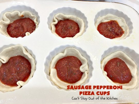 Sausage Pepperoni Pizza Cups | Can't Stay Out of the Kitchen | these outrageous miniature #pizzas are terrific for #holiday parties, #NewYearsDay, #tailgating parties & the #SuperBowl. This amazing 5-ingredient #recipe will rock your world! Every bite is sumptuous & irresistible. #sausage #pepperoni #MozzarellaCheese #MiniaturePizza #SausagePepperoniPizzaCups
