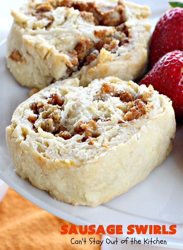 Sausage Swirls | Can't Stay Out of the Kitchen | Terrific #brunch idea for the #holidays. Roll up cooked #sausage in pie crust, bake & voila! You have the best #breakfast imaginable. #HolidayBreakfast #ChristmasBreakfast #NewYearsDayBreakfast #pork #SausageBreakfast