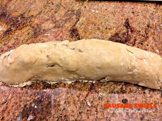 Sausage Swirls | Can't Stay Out of the Kitchen | Terrific #brunch idea for the #holidays. Roll up cooked #sausage in pie crust, bake & voila! You have the best #breakfast imaginable. #HolidayBreakfast #ChristmasBreakfast #NewYearsDayBreakfast #pork #SausageBreakfast