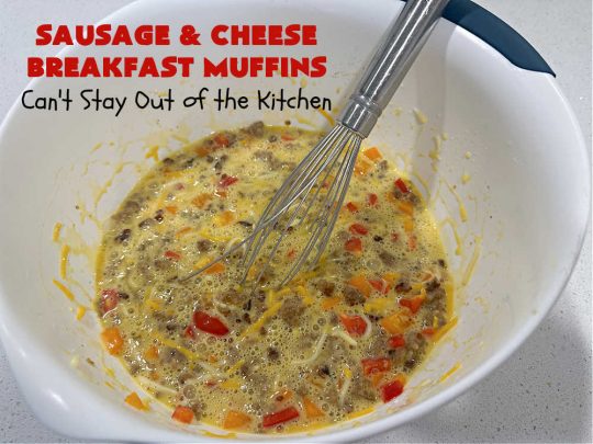 Sausage and Cheese Breakfast Muffins | Can't Stay Out of the Kitchen | these fabulous #BreakfastMuffins include #sausage, #CheddarCheese & #eggs in a cheesy #HashBrown crust. The #muffins are seasoned delightfully & one of the best #breakfast options you'll ever find. Great reheated & can be frozen. #pork #HolidayBreakfast #SausageAndCheeseBreakfastMuffins